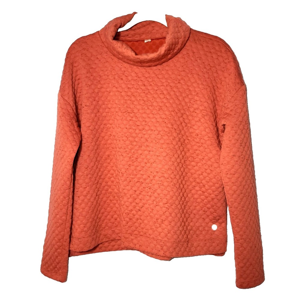 Apana Yoga Orange Quilted Fleece Drop Shoulder Relaxed Turtleneck Shirt Large